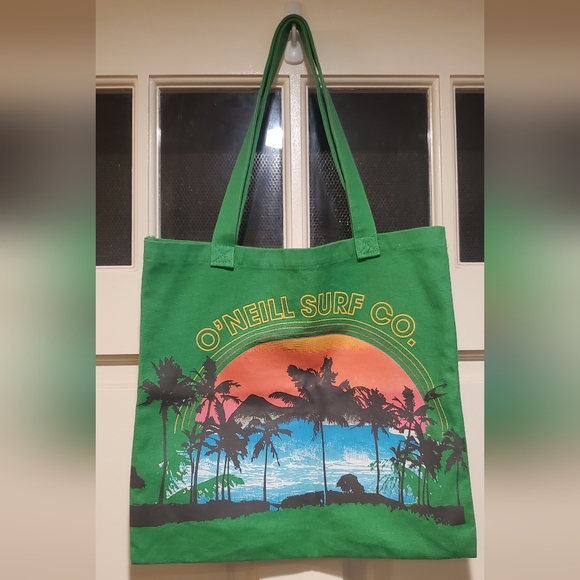 Nwot O'Neill Canvas Tote Shopping Bag Green - Picture 1 of 2